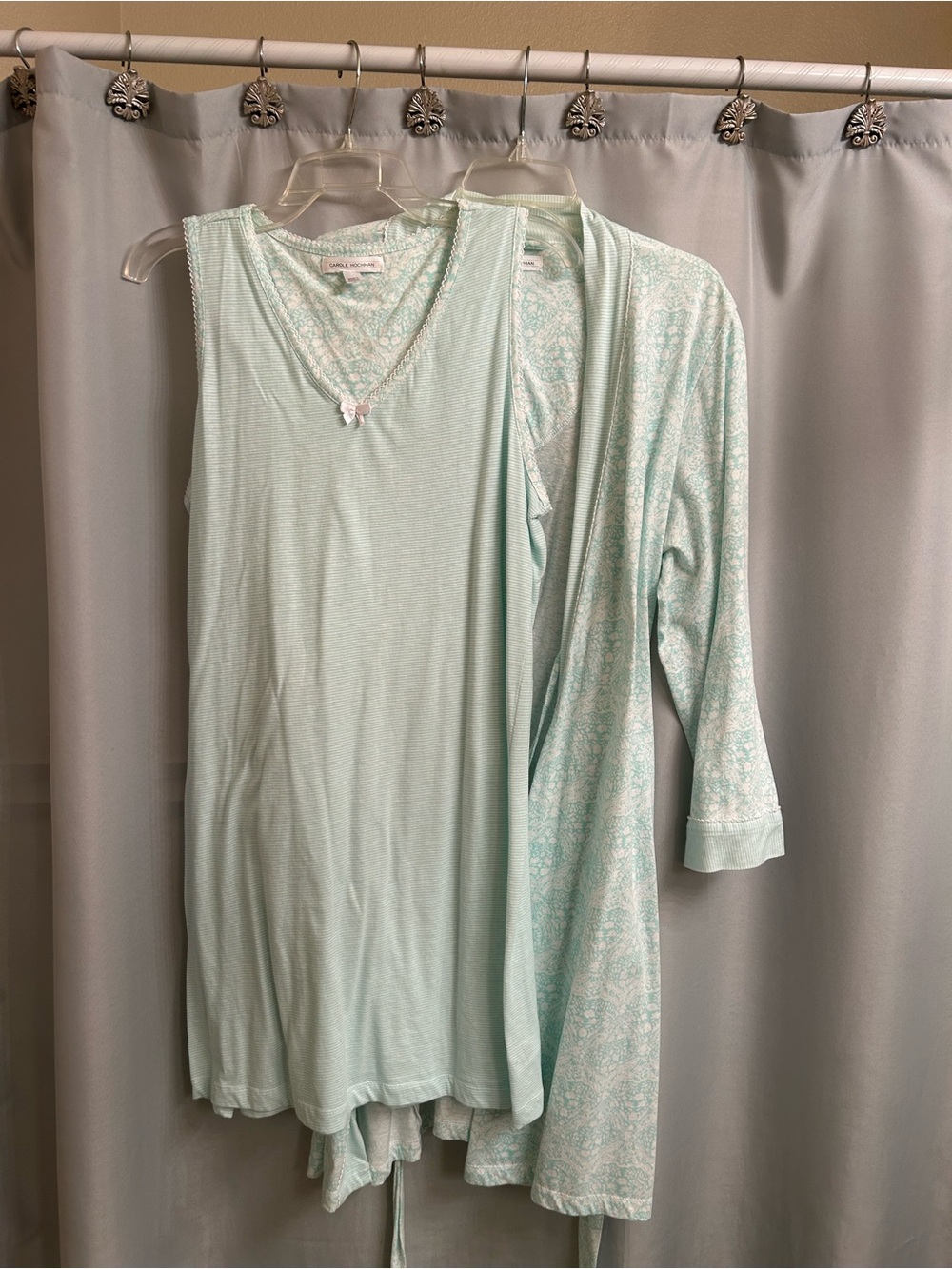 Carole Hochman Mint & White Printed Sleep Tank Nightgown & Robe
